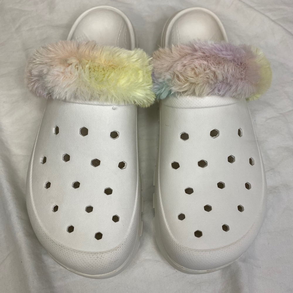 Skechers Foamies ArchFit Clogs Womens White Sz 10 Fuzzy Lined Comfort Slides EUC